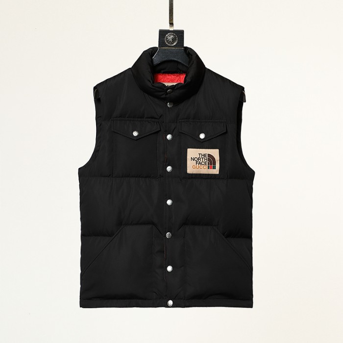 Collaboration The North Face X GUCCI Winter Sleeveless vest Down Jacket Hooded Sleeveless vest Down Jacket -All Black-6430798
