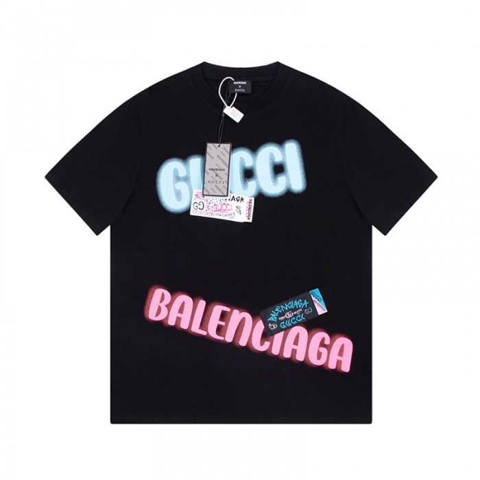 GUCCI X Balenciaga Fashion Casual Summer Short sleeve T-shirt-Black-1283648
