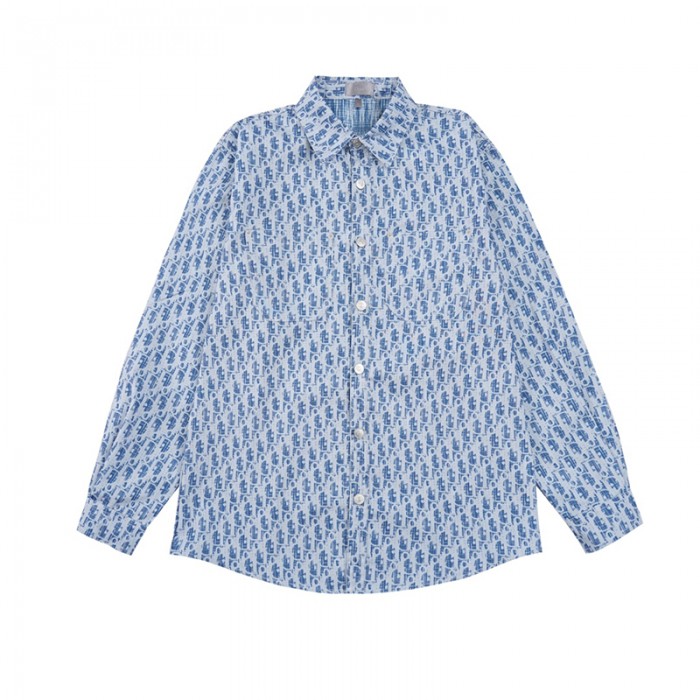 Stussy X Dior Long sleeve shirt Spring and Autumn shirt-Blue/White-8688254
